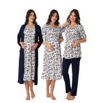 Kadın Lacivert Hamile Lohusa Sabahlık Gecelik Pijama Takım 4'lü Set, XL, B8016EF-19804IGP2716713