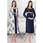 Kadın Lacivert Hamile Lohusa Sabahlık Ve Gecelik Takım (Lacivert / 2XL)