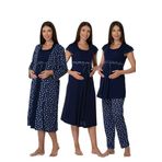 Kadın Lacivert Hamile Lohusa Sabahlıklı Gecelik Ve Pijama Takım Set, M, B6016EF-89D0018310083