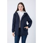 Kadın Lacivert Içi Kürklü Su ve Rüzgar Geçirmez Kapüşonlu Kışlık Mont & Kaban & Parka - 2XL
