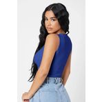 Kadın Lacivert Kare Yaka Crop Top Bluz