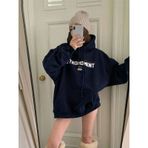Kadın Lacivert Retromoment Baskılı Oversize Kapüşonlu Sweatshirt