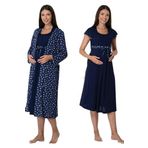 Kadın Lacivert Sabahlıklı Hamile-Lohusa Gecelik Takımı, XL, PIJEFF6015-86D0018318268