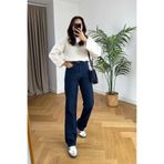Kadın Lacivert Süper Yüksek Bel Salaş Paça Denim Kot Palazzo Pantolon LCV-plz