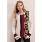 Kadın Leopar Bloklu Leopar Desenli Bluz
