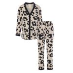 Kadın Leopar Desenli Bant Detaylı Düğmeli Pijama Takımı Çok Renkli XL
