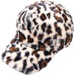 Kadın Leopar Desenli Peluş Kep Şapka