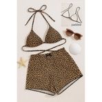 Kadın Leopar Desenli Şortlu Belden Ve Boyundan Bağlamalı Bikini T