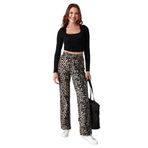 Kadın Leopar Desenli Straıght Jeans Kahverengi 46