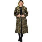 Kadın Leopar Desenli Uzun Kaşe Kaban BGL-ST04064