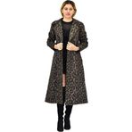 Kadın Leopar Desenli Uzun Kaşe Kaban BGL-ST04114