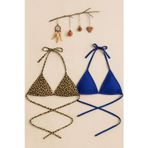 Kadın Leopar Desenli ve Mavi Minimal Kesim Üçgen Bikini Üstü