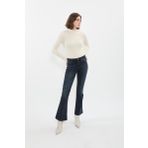 Kadın Likralı İspanyol Paça Slim Flare Lacivert Jean Pantolon