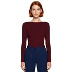 Kadın Likralı Penye Süprem Bluz Fitted Kalıp Kayık Yaka Uzun Kollu Basic Siluet Şık Ve Konforlu_Koyu Bordo-XL