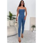 Kadın Likralı Straplez Denim Tulum