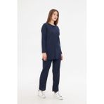 Kadın Lila Kadın Fitilli Raporlu & Eşofman, Gündelik Ev Giyim Pijama Takımı - Lacivert - S