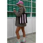 Kadın Lila Stripes Örgü Tote Omuz Çantası