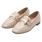 Kadın Loafer Ayakkabı Modern, Deri Materyal, Metal Tokalı, Düz Taban, Günlük & Ofis Kullanımı, Siyah & Bej (Bej, EU Ayakkabı Beden Sistemi, Yetişkin, Kadın, Sayısal, Orta, 36)
