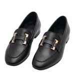 Kadın Loafer Ayakkabı Modern, Deri Materyal, Metal Tokalı, Düz Taban, Günlük & Ofis Kullanımı, Siyah & Bej (Siyah, EU Ayakkabı Beden Sistemi, Yetişkin, Kadın, Sayısal, Orta, 36)
