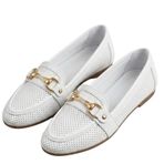 Kadın Loafer Babet Ayakkabı, Nefes Alan Delikli Tasarım, Tokalı Düz Taban, Hafif Günlük Casual Ofis Ayakkabısı (Beyaz, EU Ayakkabı Beden Sistemi, Yetişkin, Kadın, Sayısal, Orta, 39)