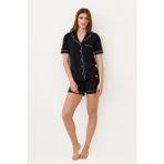 Kadın Luxury Düğmeli Şortlu Pijama Takımı Siyah - XL