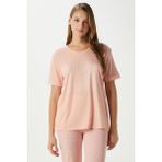 Kadın Magic Viskon Bisiklet Yaka Kısa Kol Somon Alt Üst Pijama Takımı