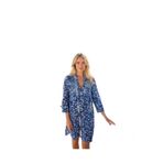 Kadın Mavi Beyaz Etnik Desenli Bohem Tunik Elbise - Otantik Desenli Resort Wear Lacivert Standart