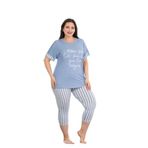 Kadın Mavi Çizgili Büyük Beden Kısa Kollu Kapri Pijama Takım, 3XL, LD10670-198IGP100591