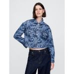 Kadın Mavi Crop Floral Denim Icon Ceket