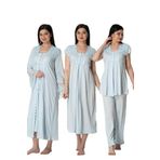 Kadın Mavi Hamile Lohusa 4'lü Sabahlık Pijama Gecelik Set, XL, B5015EF-19804IGP2715494