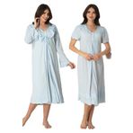 Kadın Mavi Hamile Lohusa Sabahlık Ve Gecelik Takım, 2XL, EFT8025EF-86D0018319222