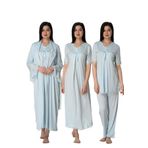 Kadın Mavi Hamile Lohusa Sabahlıklı Gecelik Pijama Takımı 4'lü Set, 2XL, Effortt5036-19804IGP27193380