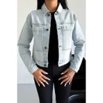 Kadın Mavi Kar Jean Denim Regular Kalıp Cepli Düğmeli Kot Ceket DİANA-5005 - Kar Yıkama - Mavi - XS