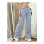 Kadın Mavi Kar Yıkama Yüksek Bel Beş Cepli Wide Leg Salaş Palazzo Jean Kot Pantolon FF.MDL.JEAN.PALAZZO.001