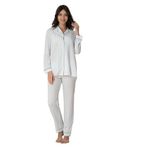 Kadın Mavi Önden Düğmeli Pijama Takımı (Mavi/L)