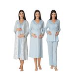 Kadın Mavi Uzun Kollu Pijama Takımı Gecelik Sabahlık Lohusa Hamile 4'lü Set, L, B8096EF-19804IGP264162
