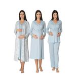 Kadın Mavi Uzun Kollu Pijama Takımı Gecelik Sabahlık Lohusa Hamile 4'lü Set, XL, B8096EF-19804IGP264163