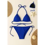 Kadın Mavi Yandan Ve Boyundan Bağlamalı Bikini Mayo Takımı