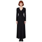 Kadın Maxi Bodycon Kalıp V Yaka Uzun Kollu Düz Desen Yırtmaç Detaylı Şık Modern Örme Elbise-Siyah-S