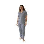 Kadın Milan Kumaş Önü Düğmeli Mevsimlik Kısa Kol Pijama Takımı-Çok Renkli-2XL