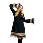 Kadın Mini Elbise - Otriş ve İşleme Detaylı - Modern ve Şık Tasarım - Özel Gün ve Davet için Elbise, Siyah-Ekru, 40
