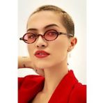 Kadın Minimal Retro Oval pembe Camlı leopar Güneş Gözlüğü