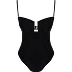 Kadın Moda Atma Kap Askılı Brief Yaka Siyah Straplez Aksesuarlı High Leg Regular Mayo