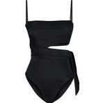 Kadın Moda Atma Kap Askılı Brief Yaka Siyah Straplez Cut Out Pencereli Regular Mayo