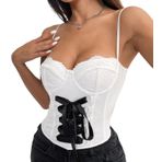 Kadın moda dantel korse üst giyim Y2K çiçekli dantel dışarı çıkma büstiyer Crop Tops ayarlanabilir askılı, Beyaz, M