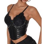 Kadın moda dantel korse üst giyim Y2K çiçekli dantel dışarı çıkma büstiyer Crop Tops ayarlanabilir askılı, Köpük siyah, S