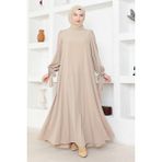 Kadın Moda Giyim Tesettür Elbise Ferace 2696 - Vizon - 48