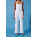 Kadın Moda İnce Askılı Boru Paça V Yaka Düz Desen Uzun Askılı Kalp Yaka Wide Leg Denim Tulum