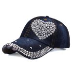 Kadın moda inci kalp elmas kaplı beyzbol şapkası ördek kap rahat güneş şapka güneş blok şapka Fashionistas giyim şapka, Denim 5, Tek Beden