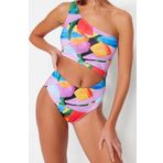 Kadın Moda Kapsız Askılı Halter Yaka Soyut Desenli Tek Omuz Regular Mayokini